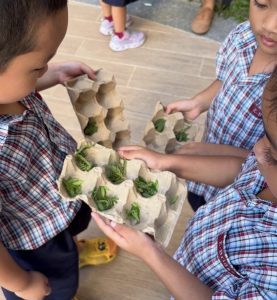 Children exploring nature elements in SG