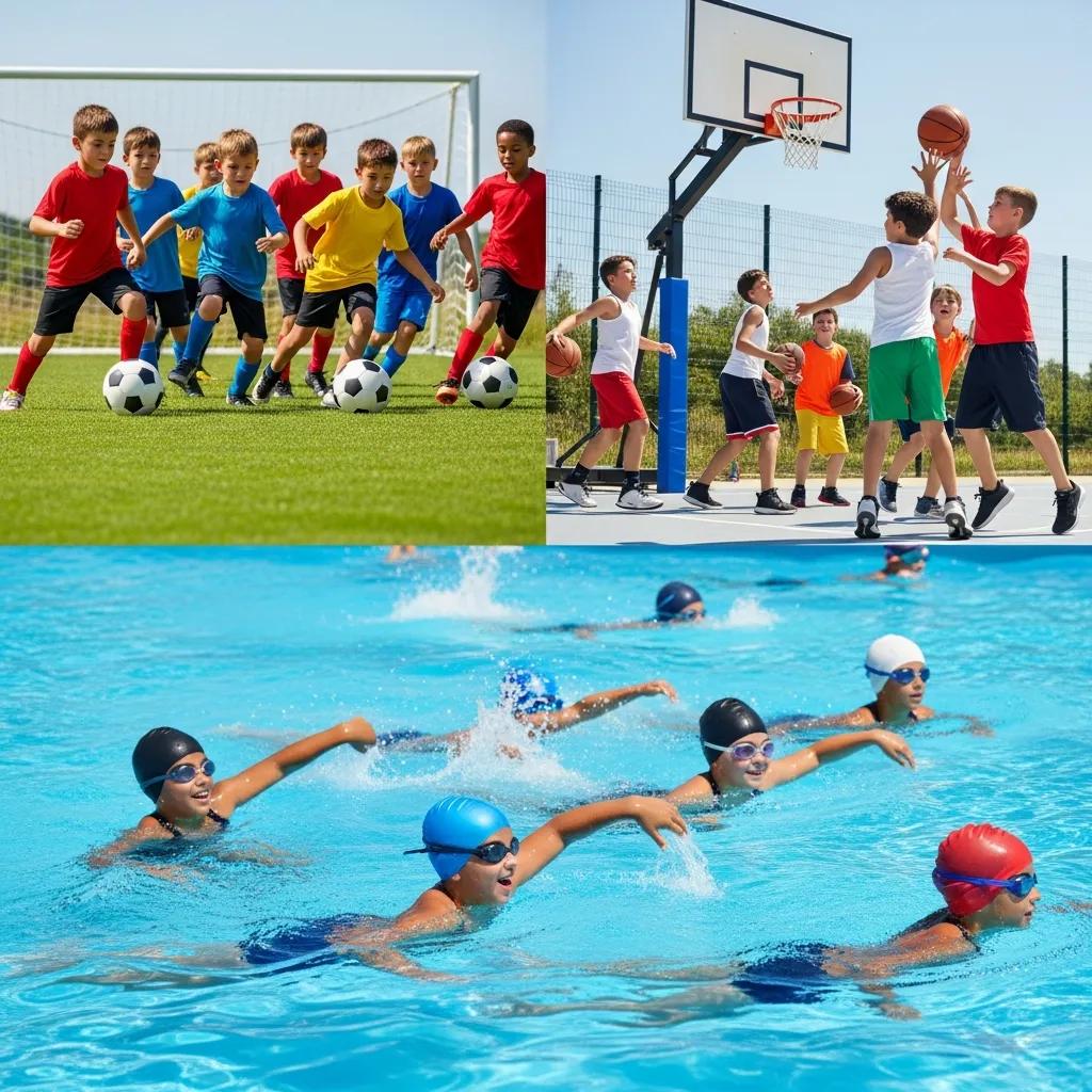 Children actively participating in a multisport camp, showcasing teamwork and physical fitness through various sports