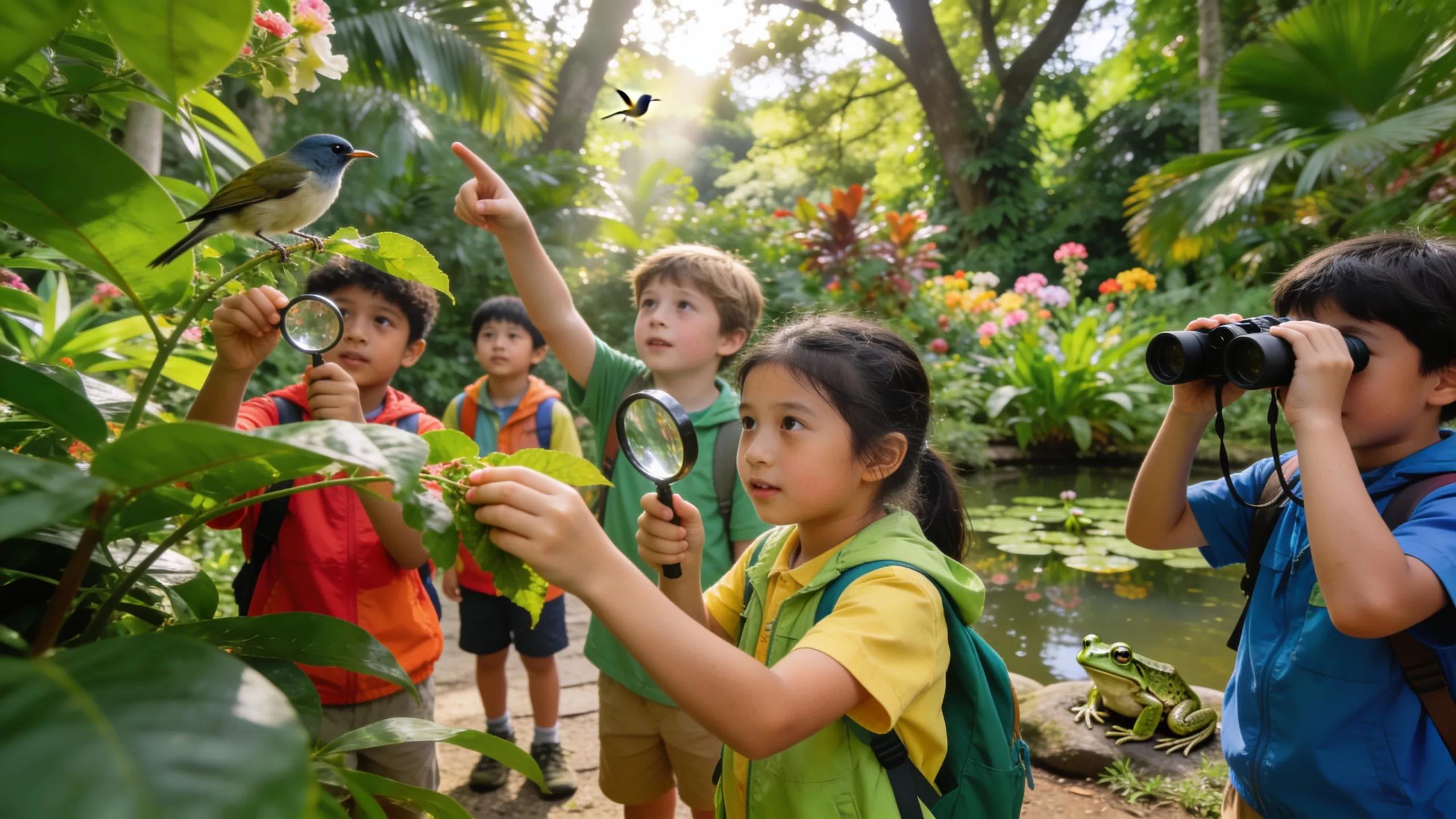 Children engaging in nature exploration activities at a camp in Singapore
